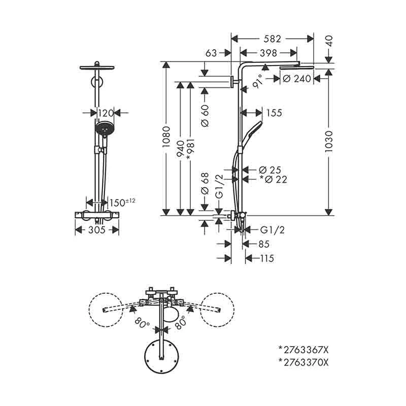 Hansgrohe Raindance Select S Showerpipe With Thermostatic Shower Mixer - Chrome - 27633000 5 Hansgrohe Raindance Select S Showerpipe With Thermostatic Shower Mixer - Chrome - 27633000 - Image 3