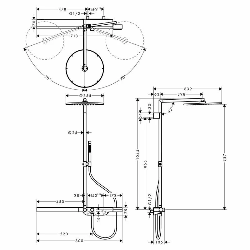 Axor ShowerSolutions Showerpipe With Thermostatic Mixer 800 And 1 Jet Overhead Shower 350 - Brushed Red Gold - 27984310 4 Axor ShowerSolutions Showerpipe With Thermostatic Mixer 800 And 1 Jet Overhead Shower 350 - Brushed Red Gold - 27984310 - Image 2