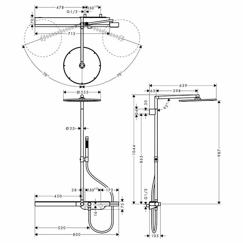 Axor ShowerSolutions Showerpipe With Thermostatic Mixer 800 And 1 Jet Overhead Shower 350 - Brushed Black Chrome - 27984340 4 Axor ShowerSolutions Showerpipe With Thermostatic Mixer 800 And 1 Jet Overhead Shower 350 - Brushed Black Chrome - 27984340 - Image 2