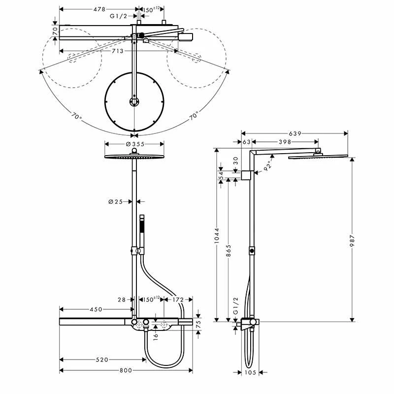 Axor ShowerSolutions Showerpipe With Thermostatic Mixer 800 And 1 Jet Overhead Shower 350 - Brushed Nickel - 27984820 4 Axor ShowerSolutions Showerpipe With Thermostatic Mixer 800 And 1 Jet Overhead Shower 350 - Brushed Nickel - 27984820 - Image 2