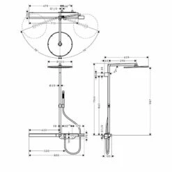 Axor ShowerSolutions Showerpipe With Thermostatic Mixer 800 And 1 Jet Overhead Shower 350 - Brushed Brass - 27984950 5 Axor ShowerSolutions Showerpipe With Thermostatic Mixer 800 And 1 Jet Overhead Shower 350 - Brushed Brass - 27984950 -Luxe Bathrooms 2 7 27984950 dimensions