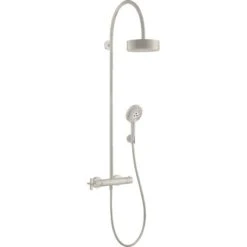 AXOR Citterio Showerpipe With Thermostatic Mixer And 1 Jet Overhead Shower 180 Brushed Steel Optic - 39670800