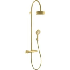 AXOR Citterio Showerpipe With Thermostatic Mixer And 1 Jet Overhead Shower 180 Brushed Brass - 39670950