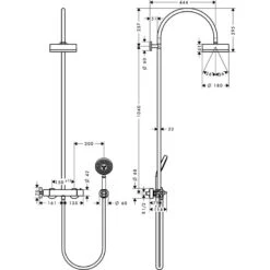 AXOR Citterio Showerpipe With Thermostatic Mixer And 1 Jet Overhead Shower 180 Polished Gold Optic - 39670990 -Luxe Bathrooms 3 9 39670990 1