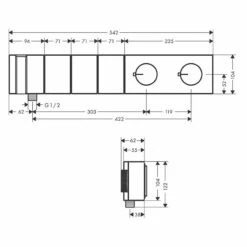 Axor Edge Thermostatic Module Select 540/100 For Concealed Installation For 3 Outlets - Diamond Cut - Chrome - 46711000 -Luxe Bathrooms 4 6 46711000 dimensions