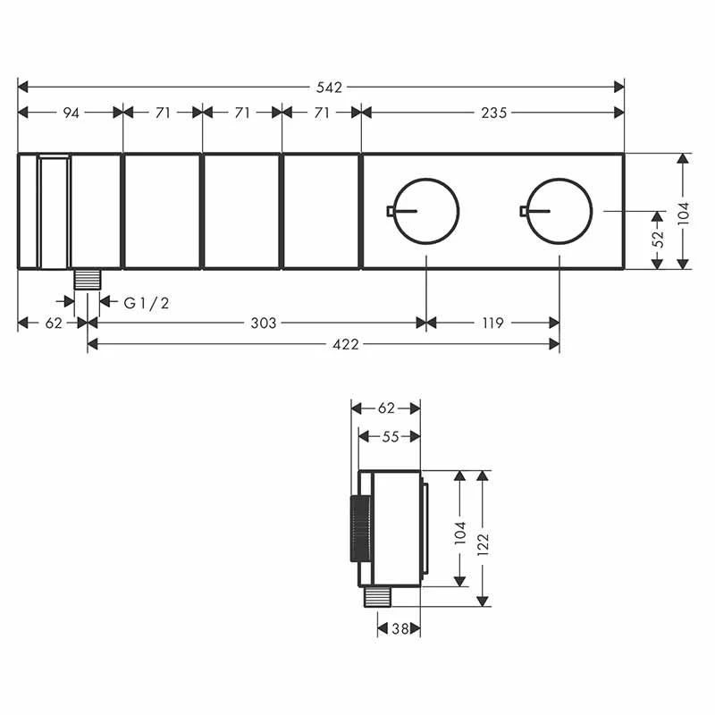 Axor Edge Thermostatic Module Select 540/100 For Concealed Installation For 3 Outlets - Diamond Cut - Polished Gold Optic - 46711990 4 Axor Edge Thermostatic Module Select 540/100 For Concealed Installation For 3 Outlets - Diamond Cut - Polished Gold Optic - 46711990 - Image 2