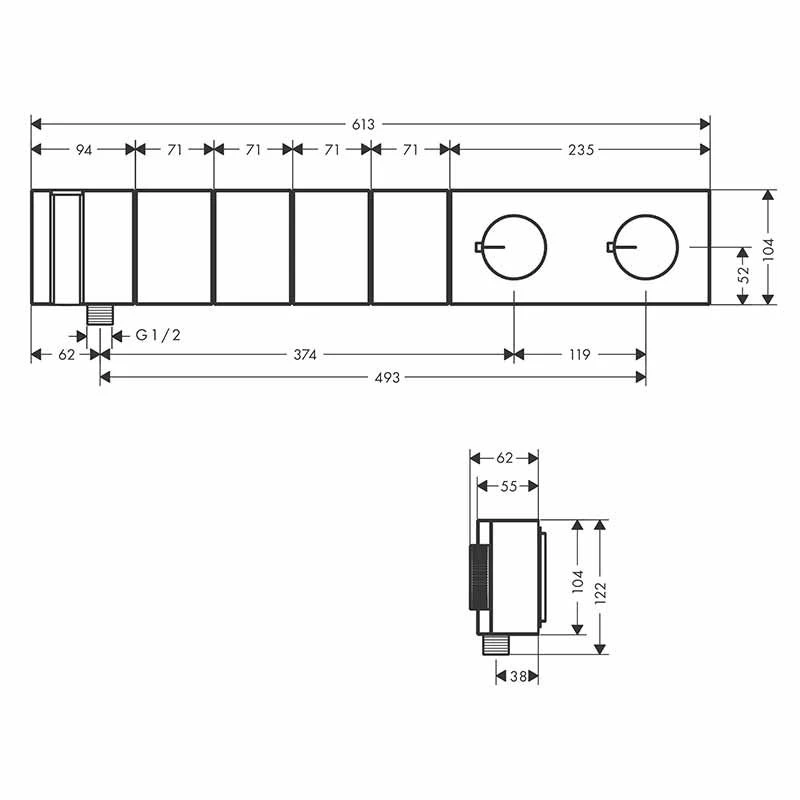 Axor Edge Thermostatic Module Select 610/100 For Concealed Installation For 4 Outlets - Polished Gold Optic - 46720990 4 Axor Edge Thermostatic Module Select 610/100 For Concealed Installation For 4 Outlets - Polished Gold Optic - 46720990 - Image 2
