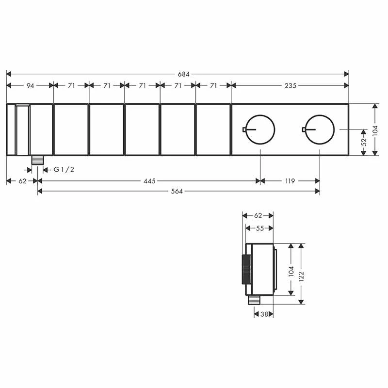Axor Edge Thermostatic Module Select 680/100 For Concealed Installation For 5 Outlets - Chrome - 46730000 4 Axor Edge Thermostatic Module Select 680/100 For Concealed Installation For 5 Outlets - Chrome - 46730000 - Image 2