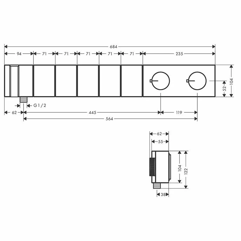 Axor Edge Thermostatic Module Select 680/100 For Concealed Installation For 5 Outlets - Diamond Cut - Polished Black Chrome - 46731330 4 Axor Edge Thermostatic Module Select 680/100 For Concealed Installation For 5 Outlets - Diamond Cut - Polished Black Chrome - 46731330 - Image 2