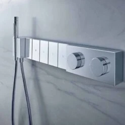 Axor Edge Thermostatic Module Select 680/100 For Concealed Installation For 5 Outlets - Diamond Cut - Polished Gold Optic - 46731990 -Luxe Bathrooms 4 6 46731990 lifestyle2