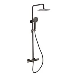 Rak Round Shower Column Exposed Thermostatic Shower - Black/Chrome - RAKSHW6001