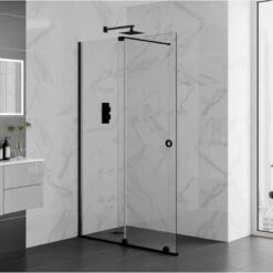 Aquadart Rolla 8 Sliding Wetroom Panel 1400mm Matt Black - AQ8943-BLK