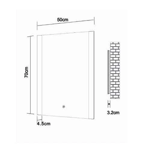 Frontline Ashbourne Bathroom Mirror LED Frosted Side Lights, Demister & Touch Switch 700 X 500mm - F01646 4 Frontline Ashbourne Bathroom Mirror LED Frosted Side Lights, Demister & Touch Switch 700 X 500mm - F01646 - Image 2