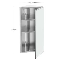 HOMCOM Stainless Steel Wall Mounted Bathroom Corner Mirror Storage Cabinet With Single Door - Silver - 02-0551 -Luxe Bathrooms h o 02 0551 homcom bathroom storage cabinet dimensions
