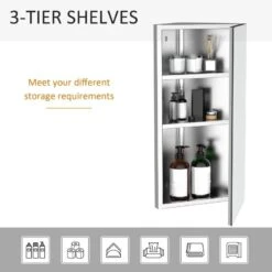 HOMCOM Stainless Steel Wall Mounted Bathroom Corner Mirror Storage Cabinet With Single Door - Silver - 02-0551 -Luxe Bathrooms h o 02 0551 homcom bathroom storage cabinet shelves