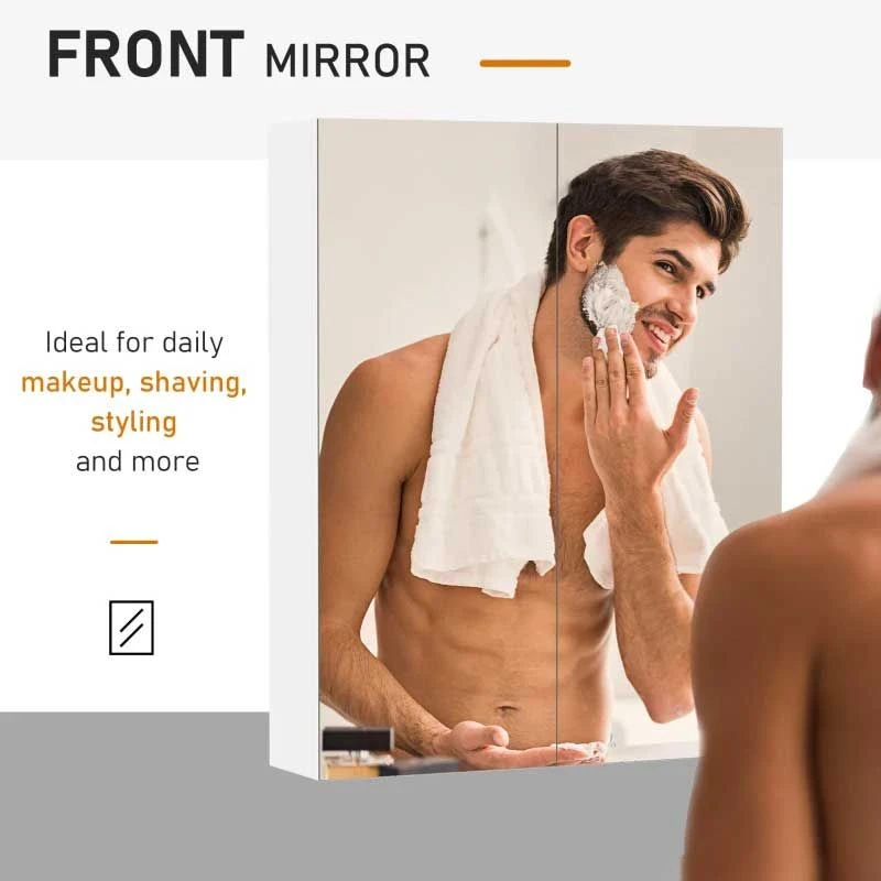 HOMCOM Wall Mounted Adjustable Bathroom Mirror Storage Cabinet With Double Door 60 X 15 X 75cm - White - 811-032 6 HOMCOM Wall Mounted Adjustable Bathroom Mirror Storage Cabinet With Double Door 60 X 15 X 75cm - White - 811-032 - Image 4