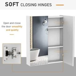 HOMCOM Wall Mounted Adjustable Bathroom Mirror Storage Cabinet With Double Door 60 X 15 X 75cm - White - 811-032 12 HOMCOM Wall Mounted Adjustable Bathroom Mirror Storage Cabinet With Double Door 60 X 15 X 75cm - White - 811-032 -Luxe Bathrooms h o 811 032 homcom bathroom mirror cabinet soft close