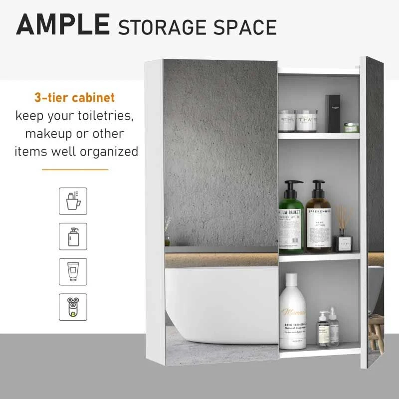 HOMCOM Wall Mounted Adjustable Bathroom Mirror Storage Cabinet With Double Door 60 X 15 X 75cm - White - 811-032 8 HOMCOM Wall Mounted Adjustable Bathroom Mirror Storage Cabinet With Double Door 60 X 15 X 75cm - White - 811-032 - Image 6