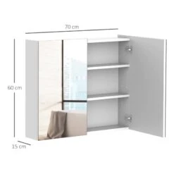 HOMCOM Wall Mounted Adjustable Bathroom Mirror Storage Cabinet With Double Door 60 X 70 X 15cm - White - 811-032V01 -Luxe Bathrooms h o 811 032v01 homcom bathroom mirror cabinet dimensions