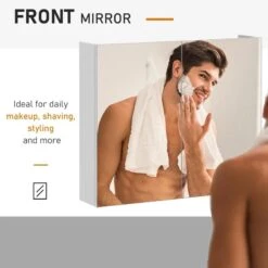 HOMCOM Wall Mounted Adjustable Bathroom Mirror Storage Cabinet With Double Door 60 X 70 X 15cm - White - 811-032V01 -Luxe Bathrooms h o 811 032v01 homcom bathroom mirror cabinet mirror