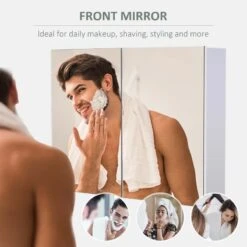 HOMCOM Wall Mounted Double Door Waterproof Glass Mirror Cabinet 80W X 60D X 15H Cm - White - 834-044 -Luxe Bathrooms h o 834 044 homcom glass mirror storage cabinet mirror