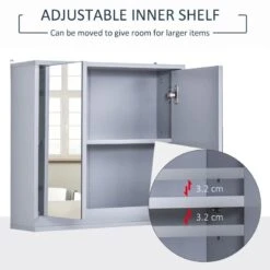 HOMCOM Wall Mounted Bathroom Mirror Cabinet Storage Shelf With Double Door 48 X 14.5 X 45cm - Grey - 834-172 11 HOMCOM Wall Mounted Bathroom Mirror Cabinet Storage Shelf With Double Door 48 X 14.5 X 45cm - Grey - 834-172 -Luxe Bathrooms h o 834 172 homcom bathroom mirror cabinet adjustable