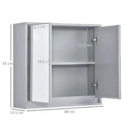 HOMCOM Wall Mounted Bathroom Mirror Cabinet Storage Shelf With Double Door 48 X 14.5 X 45cm - Grey - 834-172 10 HOMCOM Wall Mounted Bathroom Mirror Cabinet Storage Shelf With Double Door 48 X 14.5 X 45cm - Grey - 834-172 -Luxe Bathrooms h o 834 172 homcom bathroom mirror cabinet dimensions