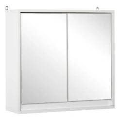 HOMCOM Wall Mounted Bathroom Mirror Cabinet Storage Shelf With Double Door 48 X 14.5 X 45cm - White - 834-172WT