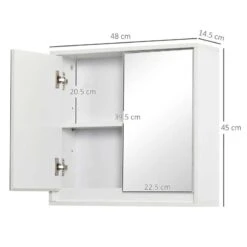 HOMCOM Wall Mounted Bathroom Mirror Cabinet Storage Shelf With Double Door 48 X 14.5 X 45cm - White - 834-172WT -Luxe Bathrooms h o 834 172wt homcom bathroom mirror cabinet dimensions