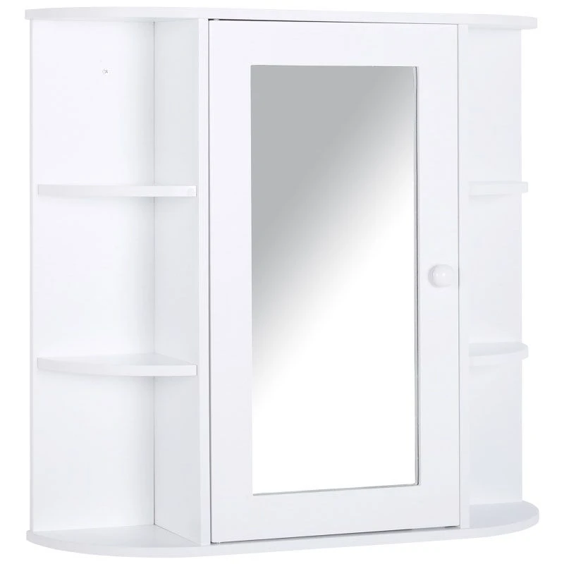 HOMCOM Wall Mounted 2-tier Bathroom Cabinet With Mirror & Single Door - White - 834-203 3 HOMCOM Wall Mounted 2-tier Bathroom Cabinet With Mirror & Single Door - White - 834-203