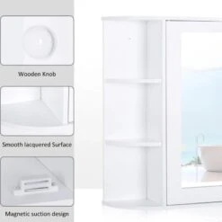 HOMCOM Wall Mounted 2-tier Bathroom Cabinet With Mirror & Single Door - White - 834-203 11 HOMCOM Wall Mounted 2-tier Bathroom Cabinet With Mirror & Single Door - White - 834-203 -Luxe Bathrooms h o 834 203 homcom bathroom cabinet with mirror features