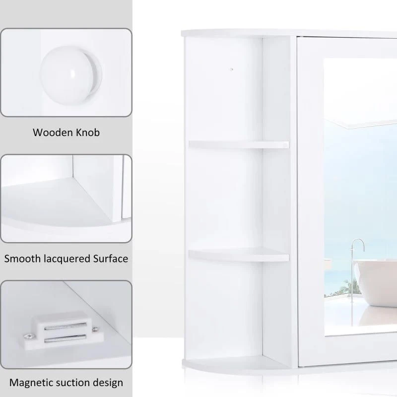 HOMCOM Wall Mounted 2-tier Bathroom Cabinet With Mirror & Single Door - White - 834-203 6 HOMCOM Wall Mounted 2-tier Bathroom Cabinet With Mirror & Single Door - White - 834-203 - Image 4