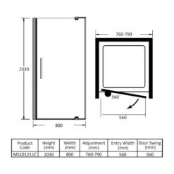 Merlyn 10 Series Pivot Shower Door With Tray 800mm - MS101211C 13 Merlyn 10 Series Pivot Shower Door With Tray 800mm - MS101211C -Luxe Bathrooms m e merlyn 10 ms101211c dimensions