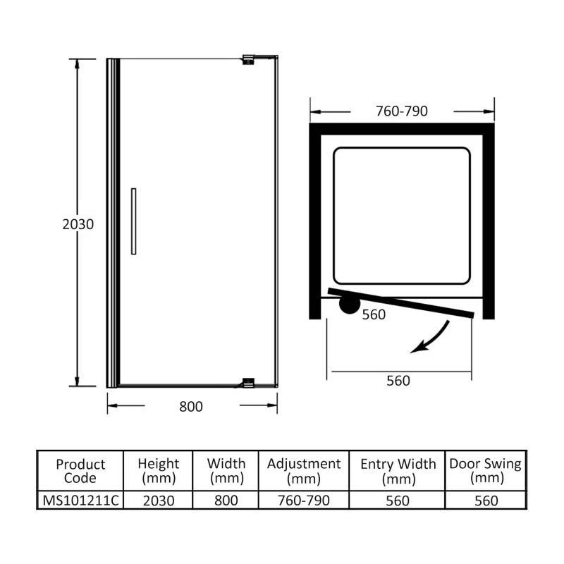 Merlyn 10 Series Pivot Shower Door With Tray 800mm - MS101211C 8 Merlyn 10 Series Pivot Shower Door With Tray 800mm - MS101211C - Image 6