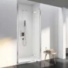 Merlyn 6 Series Frameless Hinge & Inline Recess Shower Door With Tray 1000mm - S6FB1000REC -Luxe Bathrooms m e merlyn 6 series frameless hinge inline recess door s6f