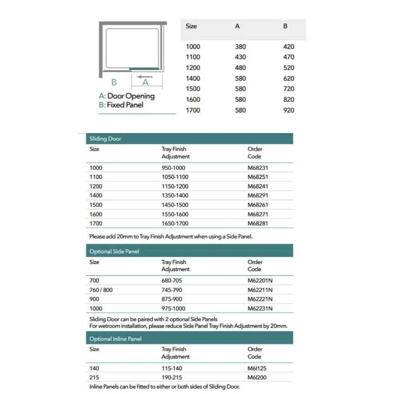 Merlyn 6 Series Sliding Shower Door And Inline Panel - 1100mm Shower Door 1165-1240mm - M68251P1H 7 Merlyn 6 Series Sliding Shower Door And Inline Panel - 1100mm Shower Door 1165-1240mm - M68251P1H - Image 5