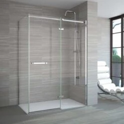Merlyn 8 Series Frameless Hinge & Inline Recess Shower Door With Tray 1000mm - A0611RHB -Luxe Bathrooms m e merlyn 8 frameless hinge inline door 3 2