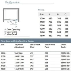 Merlyn 8 Series Frameless Pivot Shower Door & Inline Panel 1300mm - S8FPI1303H -Luxe Bathrooms m e merlyn 8 frameless pivot shower door inline panel s8fp 4 3