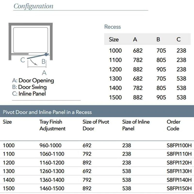 Merlyn 8 Series Frameless Pivot Shower Door & Inline Panel 1100mm - S8FPI1102H 7 Merlyn 8 Series Frameless Pivot Shower Door & Inline Panel 1100mm - S8FPI1102H - Image 5