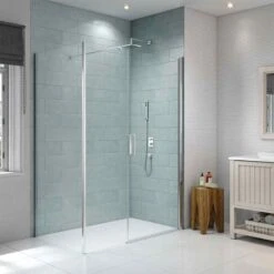 Merlyn 8 Series Frameless Pivot Shower Door & Inline Panel 1200mm With MStone Tray - S8FPI1204HB