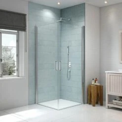 Merlyn 8 Series Frameless Double Pivot Shower Wall 1000 X 1000mm - S8FPC100H -Luxe Bathrooms m e merlyn 8 series frameless double pivot door s8fpc 2