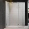 Merlyn 8 Series Showerwall With Hinged Swivel Panel Including Merlyn Mstone Tray 1600 X 900mm - M8SW1500HB -Luxe Bathrooms m e merlyn 8 showerwall hinged swivel panel 1
