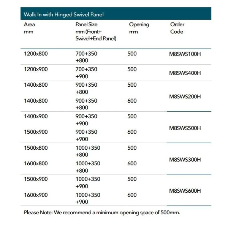 Merlyn 8 Series Walk In Shower Enclosure With Hinged Swivel Panel Including Tray 1600 X 800mm - M8SW500HB 6 Merlyn 8 Series Walk In Shower Enclosure With Hinged Swivel Panel Including Tray 1600 X 800mm - M8SW500HB - Image 4
