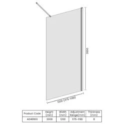 Merlyn Ionic Showerwall Wetroom Panel 1200mm - A0409E0 7 Merlyn Ionic Showerwall Wetroom Panel 1200mm - A0409E0 -Luxe Bathrooms m e merlyn a0409e0 dimensions