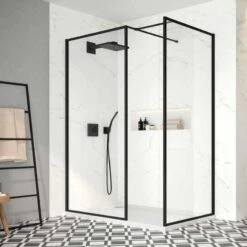 Merlyn Black Framed Wetroom Shower Wall Panel 800mm - BLKFSW80 -Luxe Bathrooms m e merlyn framed shower wall 1 1