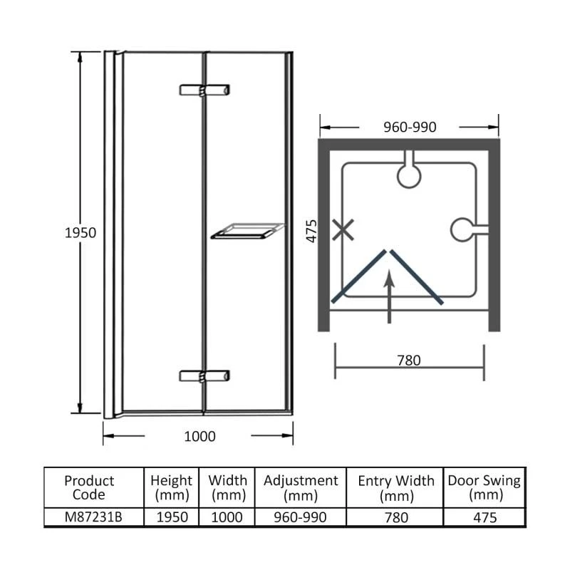 Merlyn 8 Series Frameless Hinged Bifold Shower Door With Tray 1000mm - M87231B 7 Merlyn 8 Series Frameless Hinged Bifold Shower Door With Tray 1000mm - M87231B - Image 5