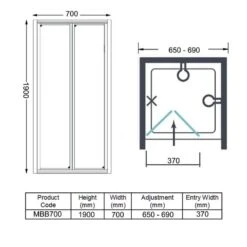 Merlyn MBOX 700mm Bi-Fold Shower Door - MBB700 13 Merlyn MBOX 700mm Bi-Fold Shower Door - MBB700 -Luxe Bathrooms m e merlyn mbb700 dimensions