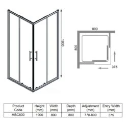 Merlyn MBOX 800mm Corner Entry Shower Door - MBC800 -Luxe Bathrooms m e merlyn mbc800 dimensions