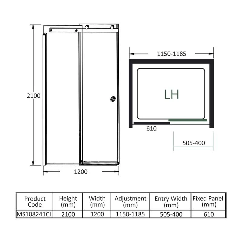 Merlyn 10 Series Sliding Shower Door Left Hand With Tray 1200mm - MS108241CL 10 Merlyn 10 Series Sliding Shower Door Left Hand With Tray 1200mm - MS108241CL - Image 8