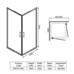 Merlyn 8 Series Frameless Double Pivot Shower Wall 1000 X 1000mm - S8FPC100H -Luxe Bathrooms m e merlyn s8fpc100h dimensions
